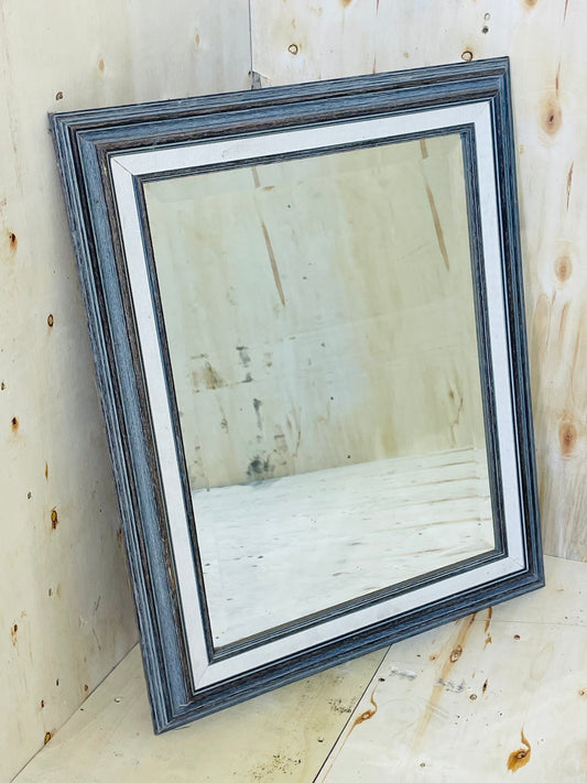 Distressed Blue & White Framed Wall Mirror