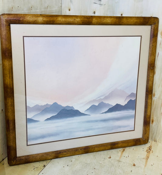 Framed Mountain Landscape Art Print with Wood Frame