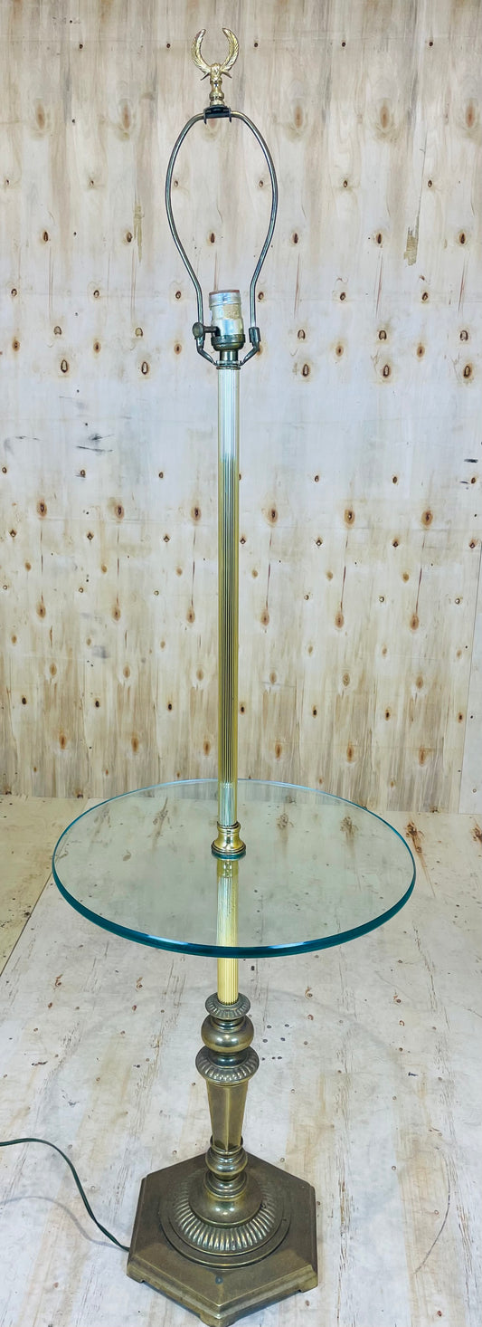 Brass Floor Lamp with Glass Shelf and Decorative Finial