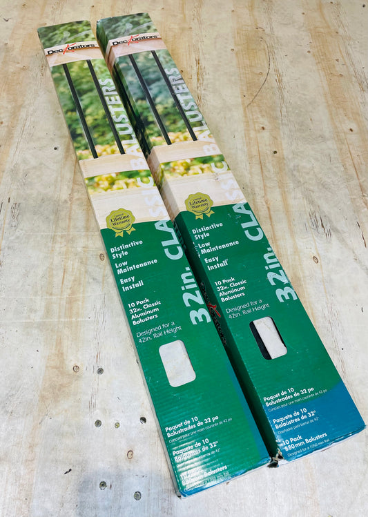 Decorators Classic Aluminum Deck Balusters – 32 in (10-Pack, Black) – Qty 2 Boxes