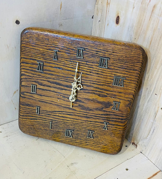 Vintage Oak Wall Clock with Roman Numerals