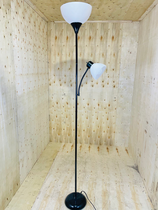 Black Torchiere Floor Lamp with Adjustable Reading Light