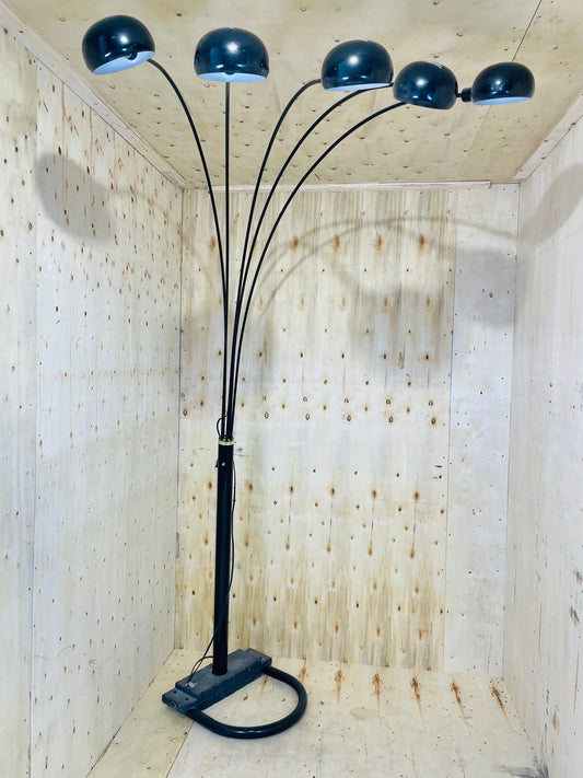 5-Head Arc Floor Lamp with Adjustable Black Dome Shades